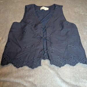 Hollister Navy Embroidered Tie-Front Eyelet Vest